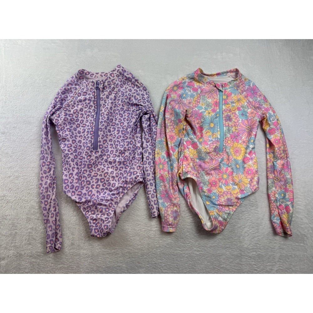 Wonder Nation Swim Suits GIRLS Small 6-6X Rash Guard LOT Of 2 One piece Zip